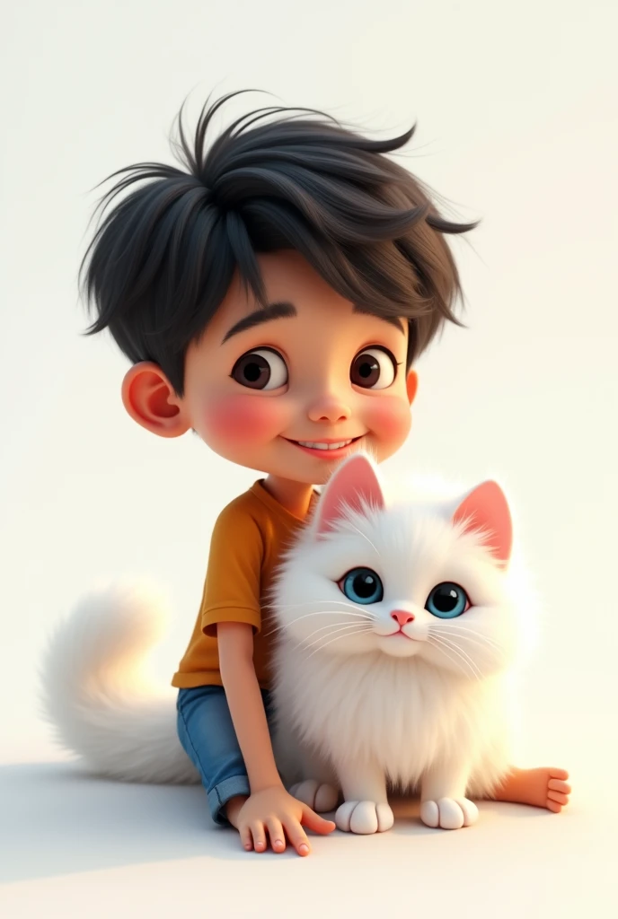 Portrait of Indonesian teenage boy with his cute white cat