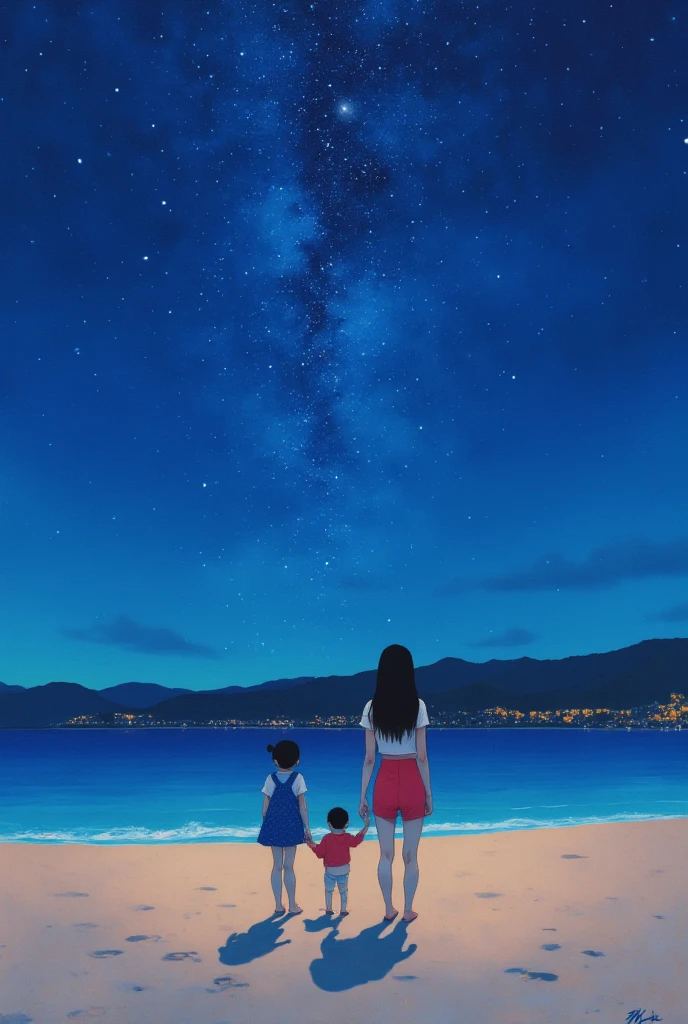  Oil and Acrylic on Canvas,Anime girl and boy watching the night sky on a sandy beach,Lofi Artstyle,   starry sky  ,  anime atmosphere ,   starry sky  !!, Lofi Art,  starry sky  ,   starry sky  の夜に,   Anime Background by Shitao ,  Beautifully illustrated  ,  Animation Art Wallpaper 4K , 