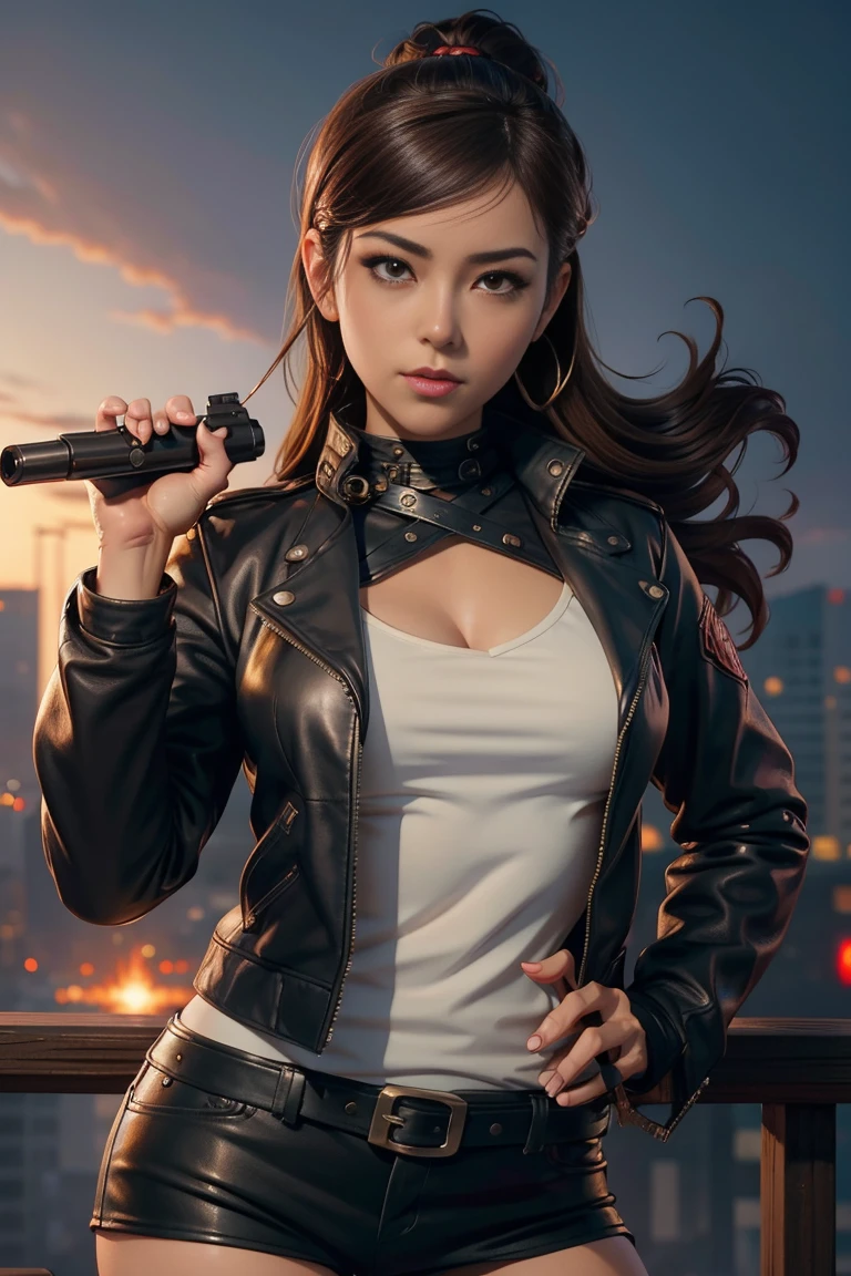 arafed image of a woman in a leather jacket holding a gun, cutesexyrobutts, extremely detailed artgerm, ig model | artgerm, range murata and artgerm, cushart krenz key art feminine, style artgerm, artwork in the style of guweiz, by Yang J, artgerm. anime illustration