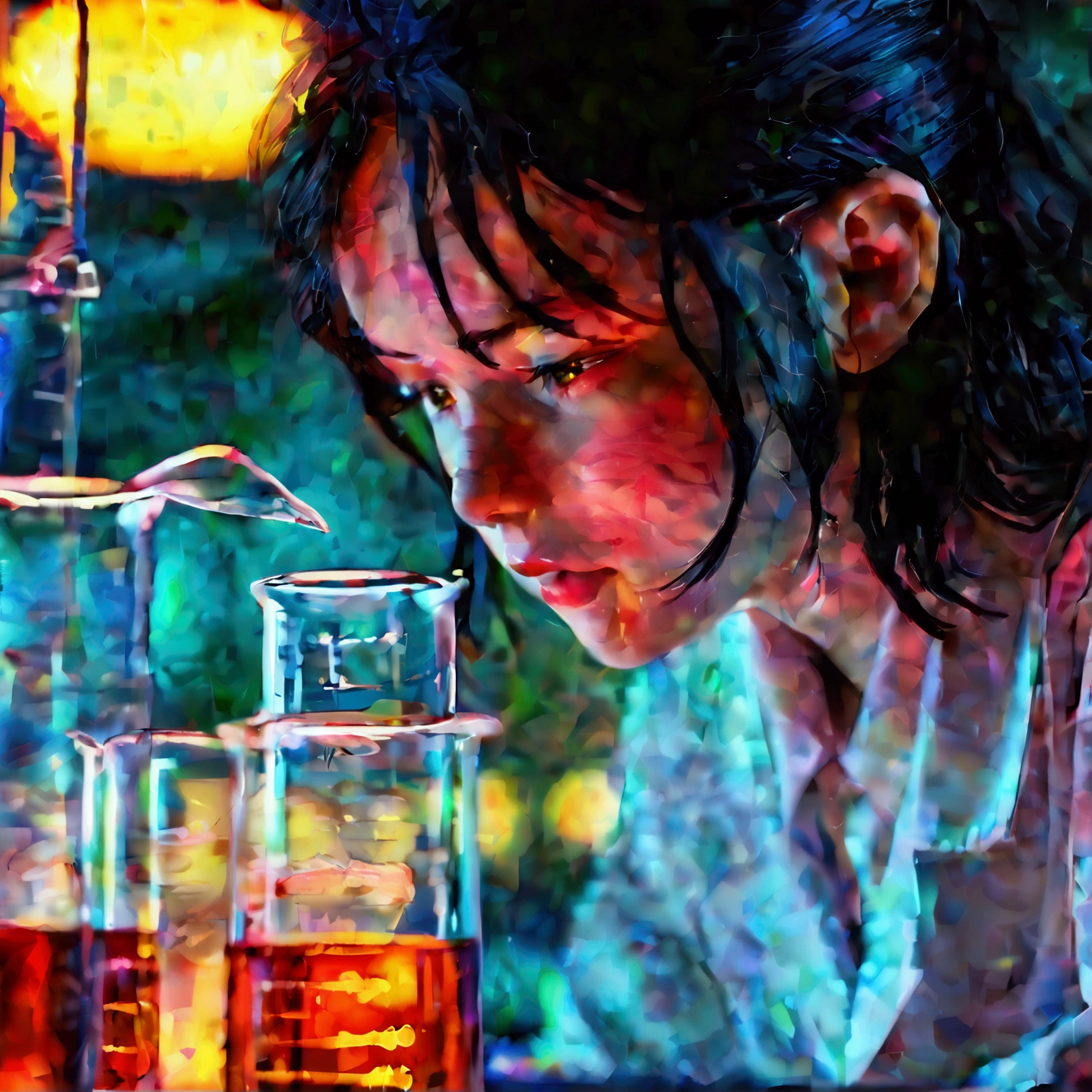 ((A high school girl in a science lab, intently observing a chemical reaction in a beaker. The close-up shot focuses on her concentrated expression, showcasing her passion for discovery and learning)),2D CGI, dynamic angles, body language, gestures, color psychology, anime expressions, high-quality, perfect anatomy, 4K, SFW, shadows, foreshortening, scenery, modest attire, facial expressions, eye reflections, full color, quirky traits