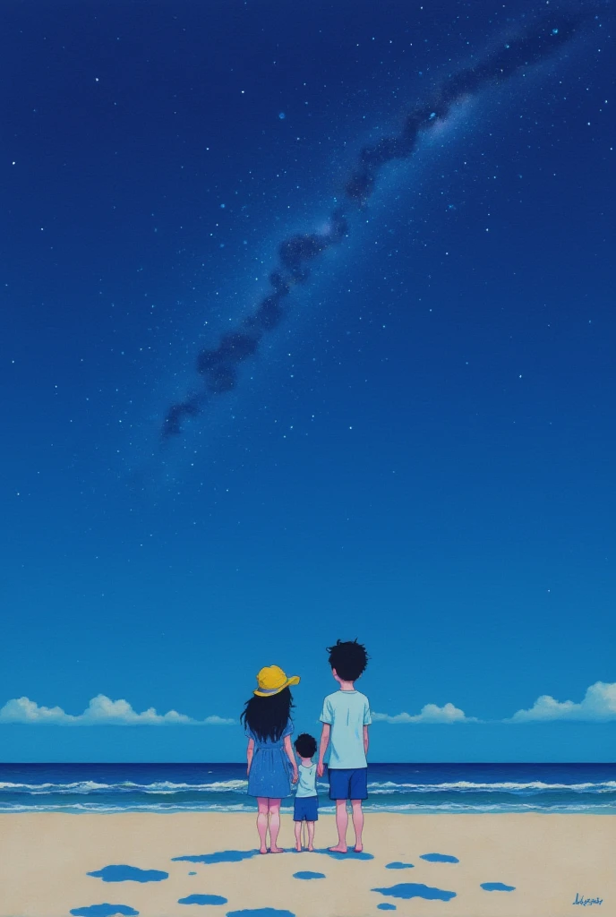  Oil and Acrylic on Canvas,Anime girl and boy watching the night sky on a sandy beach,Lofi Artstyle,   starry sky  ,  anime atmosphere ,   starry sky  !!, Lofi Art,  starry sky  ,   starry sky  の夜に,   Anime Background by Shitao ,  Beautifully illustrated  ,  Animation Art Wallpaper 4K , 