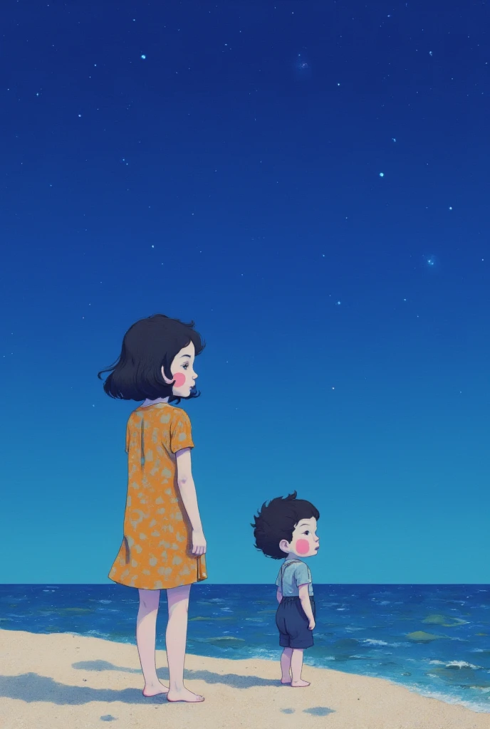  Oil and Acrylic on Canvas,Anime girl and boy watching the night sky on a sandy beach,Lofi Artstyle,   starry sky  ,  anime atmosphere ,   starry sky  !!, Lofi Art,  starry sky  ,   starry sky  の夜に,   Anime Background by Shitao ,  Beautifully illustrated  ,  Animation Art Wallpaper 4K , 