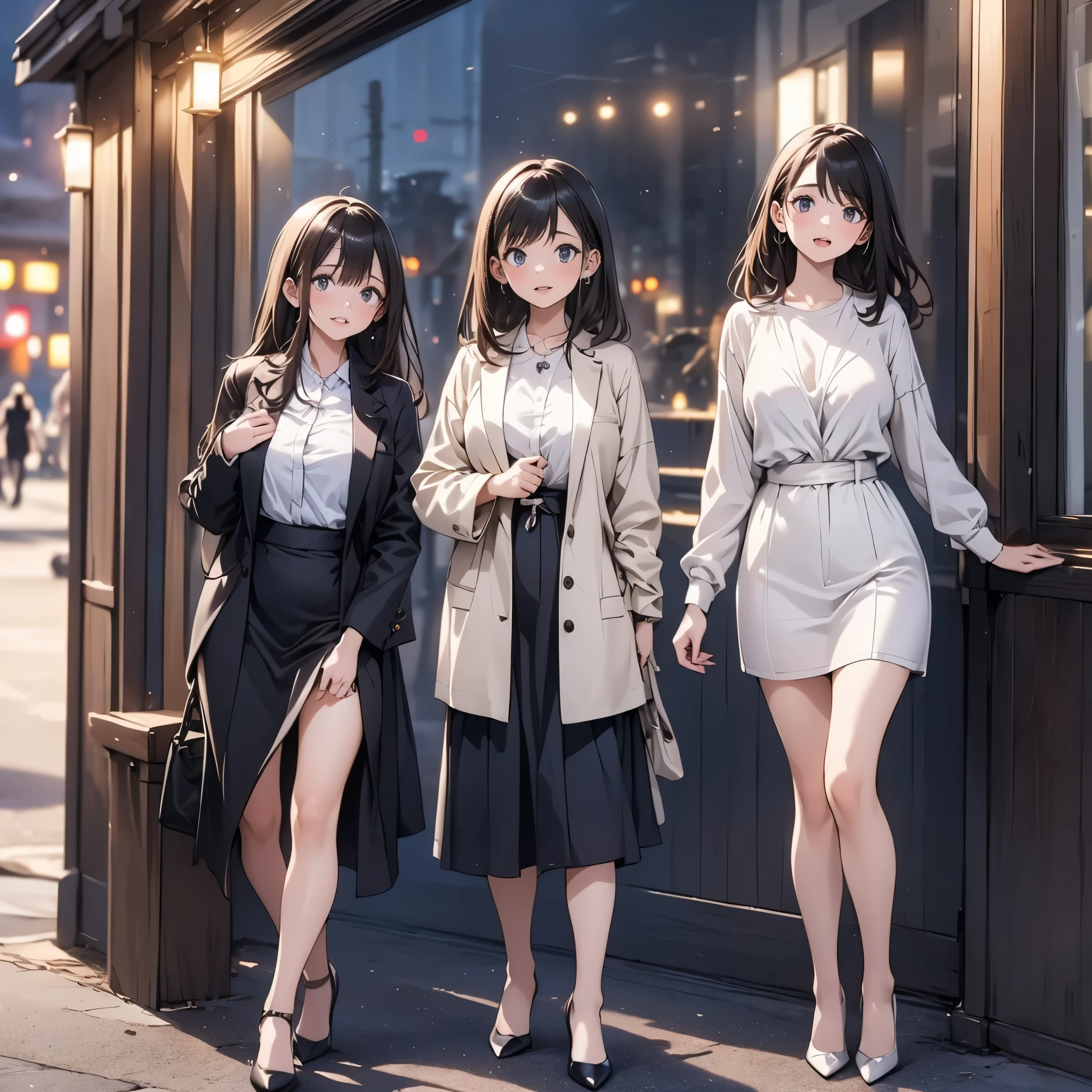 tmasterpiece,best qualtiy:1.4),Smooth movement,(2girls),(highest details),lacepantyhose,without wearing shoes,Whole body diagram,taking a walk,The kinky is exposed,big breasts exposed cleavage,Climb stairs,城市,Community。crowd of,Onlookers,fullnude