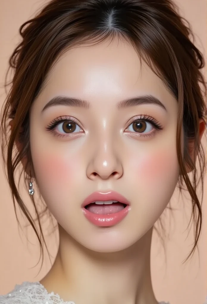 masterpiece, 最high quality,16k,8K,beautiful,get used to it,exquisite,extremely get used to it, finely get used to it, high quality, insanely get used to it, ultra get used to it, ultra high resolution, 超high quality, beautiful face, Japanese, NSFW,Picture of a woman's face 、( sharp focus ), From below, ( please kneel and look upward:1.10), ((Open your mouth:1.6)), ( stick out your tongue:1.8), (Ultra-detailed beautiful faces:1.10), (Ultra-detailed beautiful slim body:1.9), 21 years old, ( Super Detailed Beautiful Japanese Beauty Female Idols:1.7), ( troubled face:1.3), Woman in the center of the image, break, photorealistic, hyperrealism, portrait of young adorable Japanese face, Japanese facial features, Young and Cute Skinny Oriental Faces, Bust Up Shot, 21 years old idol with a cute face, beautiful Japanese girl's face , Japanese facial features, she has a lovely look , ( Light Green Sparkling Evening Dress :1.5)