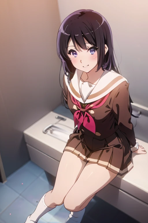  top quality,   Masterpiece ,  super high resolution ,　  beautiful legs　Beautiful upper body
　Beautiful lower body　 well-balanced body　
Two perfect legs　完璧の五本指 beautiful eyes detailed eyes detailed face　 One Girl 　kumiko oomae Kitauji High School Winter Uniform 
Toilet sit on the toilet seat from front  full body look at viewer sit on the toilet seat and spread your legs happy, smile red cheek mouth half open girl trembling with sexual climax calf socks bottomless pull white panties down to your knees sit correctly on the toilet show off pussy pee show urination 
take off pants 排尿　 pee　Urinating　Komizu 