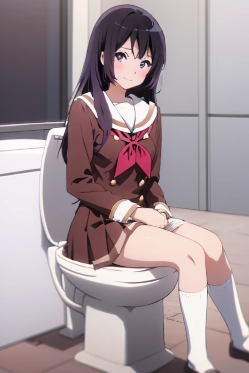  top quality,   Masterpiece ,  super high resolution ,　  beautiful legs　Beautiful upper body
　Beautiful lower body　 well-balanced body　
Two perfect legs　完璧の五本指 beautiful eyes detailed eyes detailed face　 One Girl 　kumiko oomae Kitauji High School Winter Uniform 
Toilet sit on the toilet seat from front  full body look at viewer sit on the toilet seat and spread your legs happy, smile red cheek mouth half open girl trembling with sexual climax calf socks bottomless pull white panties down to your knees sit correctly on the toilet show off pussy pee show urination 
take off pants 排尿　 pee　Urinating　Komizu 