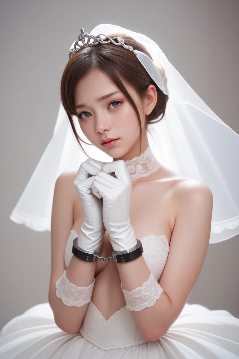 Make a picture where a bride is tied up, a female thief behind her who is tie her with rope, bound,BridesRoleplayCostume,ballgag