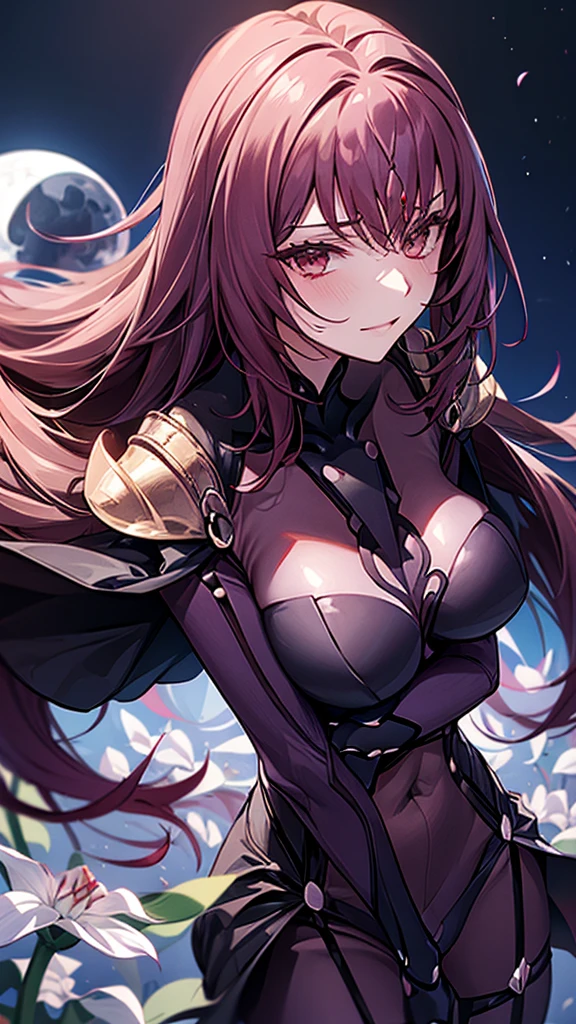 (( Skasach))、(Big Breasts)、(( very erotic body))、((FGO))、(Background Night)、((Moonflower in full bloom ))、((In the moonlight))