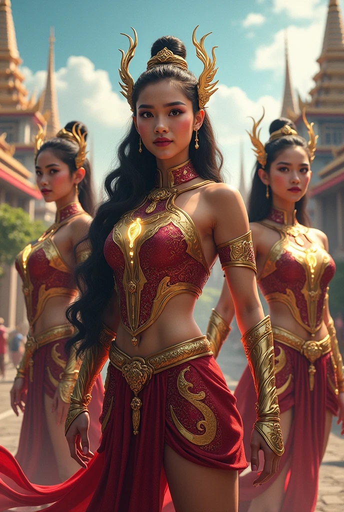 a beautiful young Vietnamese woman with blond hair as an amazon warrior