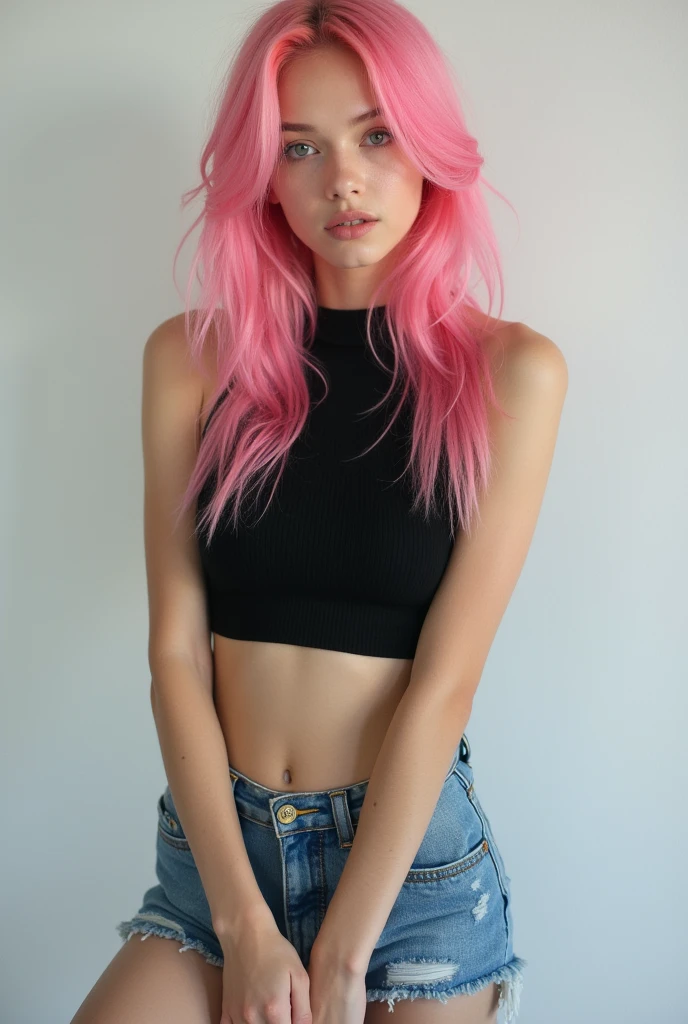 her name is Annie, high quality, 1girl, ((20-year-old fit Caucasian woman)), ((20 years old)), ((fit)), ((pink hair short)), pose: standing, wearing pastel colored unique g gen Z modern wear, BACKGROUND: From the colorful neighborhoods of Rio de Janeiro, with its iconic beaches, lush rainforests, and vibrant Carnival celebrations