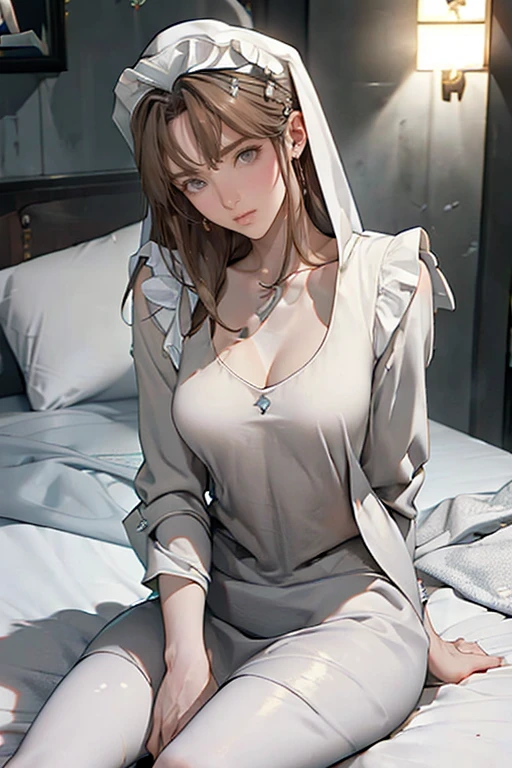 ((Biologically correct number of limbs))、(( Full body photo including face))、4K、masterpiece、((focus on the face))、((Symmetrical facial features))、Eyes of minute description、Beautiful woman、outstanding style、beautiful clavicle、beautiful legs、slender body、(small ass、thin thighs)、(black garter stockings、high heels)、Detailed depiction of faces、small earrings、necklace、high angle、(upper body cardigan、shirt、Lower body long skirt、trench coat)、walking down the street at night、close up of face、lighting to the face、smile、Natural form5This finger、silver hair、blue eyes、skin color is brown、turn one's face upward、