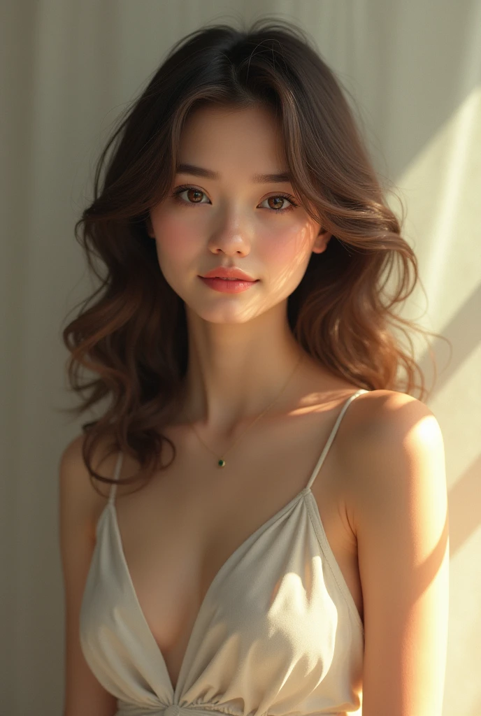 ((beautiful a girl:1.3))、 ((In the hotel lobby:1.3)) ((Walking towards me:1.4))((Thin_fabric:1.4)) ((Random sexy poses:1.3)) ((with a flushed face:1.4)) ((medium milk:1.2)) ((close-up:1.2)) Best Quality,masutepiece,超A high resolution,(Photorealistic:1.4),Raw photo,(Authentic skin texture:1.3),(Film grain:1.3),the panorama,Character Portrait,Very Wide Shot,Narrow waist,Cowboy Shot,(In the Dark, deepshadow, lowkey, cold light,) Night,((Loosely curled hair)),Streaming Tears,,Dust,Tindall Effect,(expression),1girl in,beautiful detailed eyes and face,White Jabot,Brown eyes,((Brown-colored super long hair:1.2)) ((Full body:1.3)) ((Smile:1.3))