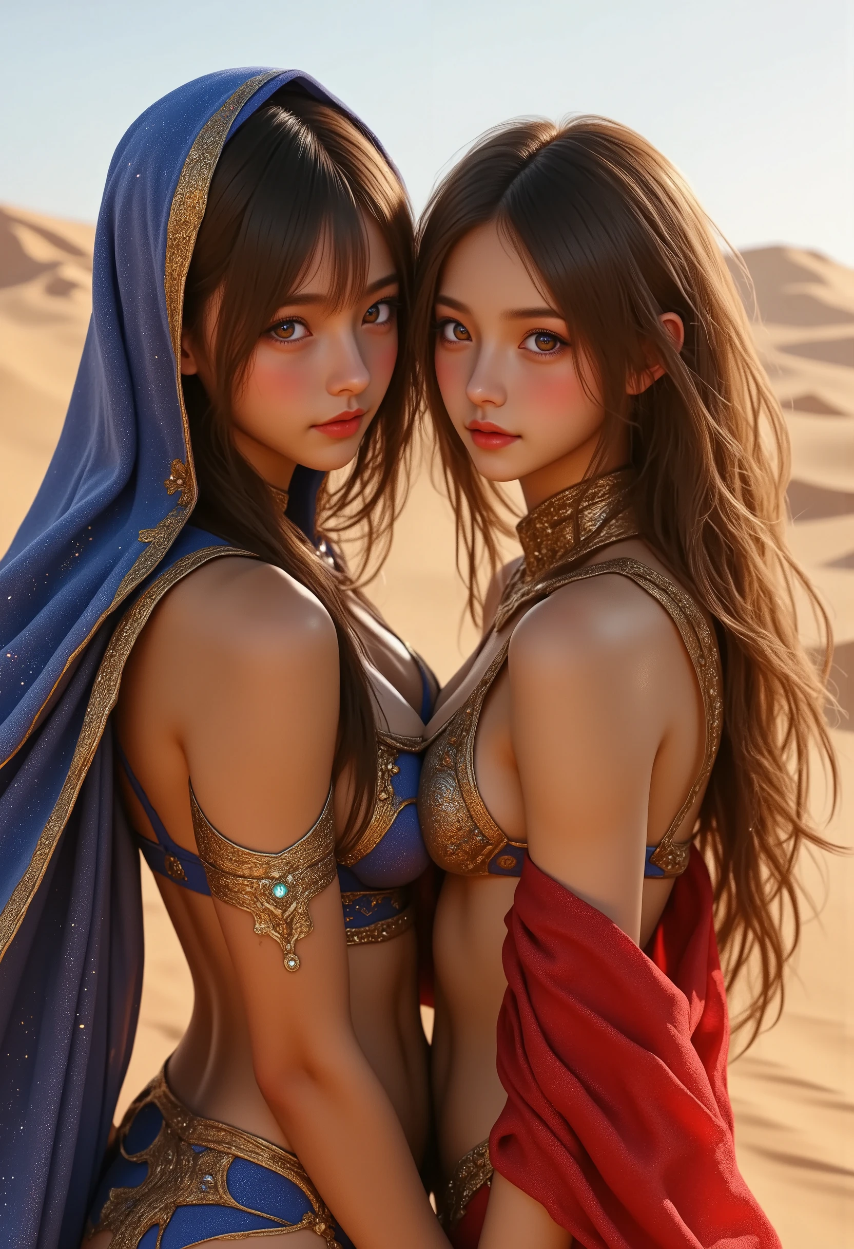 ((NSFW))、((camel toe))、((female organ:1.1))、(masterpiece、best image quality:1.2)、8K、beautiful girl、wearing a cloak、(you can see her naked lower body.、Clothing that shows the crotch:1.5)、((dragon quest:1.5))、((A female protagonist goes on a fantasy adventure...:1.5))、RPG、cute face、sunset、Pose of fighting with a sword、with a huge dragon