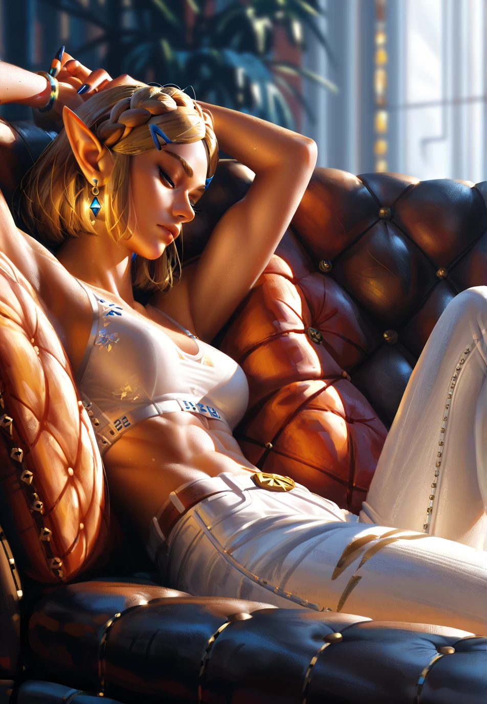  ,Fit to resolution,sce to size,full image,GUWEIZ ARTWORK , ,  Zelda nsfw version, beautiful, couch ,relaxing, coolest artwork,