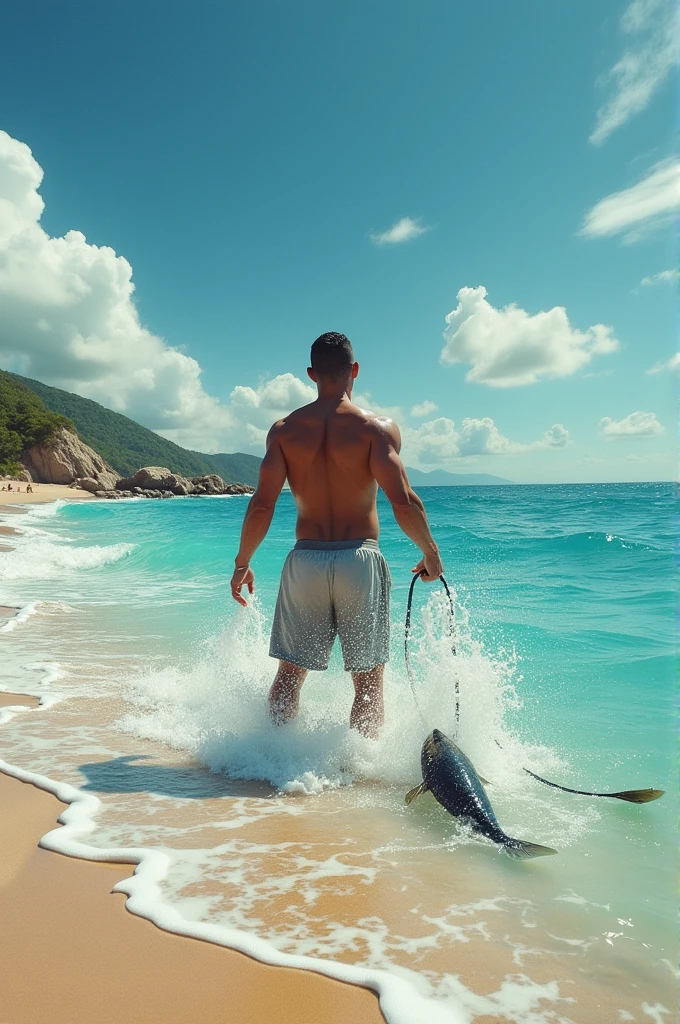 Handsome Jamie dornan and david beckham shirtless man walk underwater, play the fish