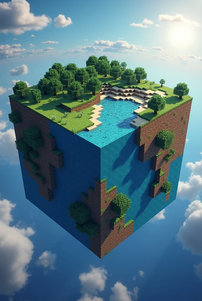 Give me an image of the planet but in Minecraft it's a big square