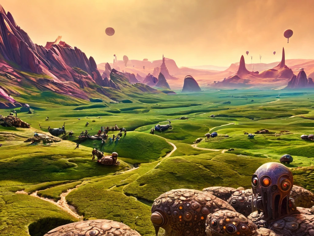 the arrival of earthlings to the landscape of a fantastic planet