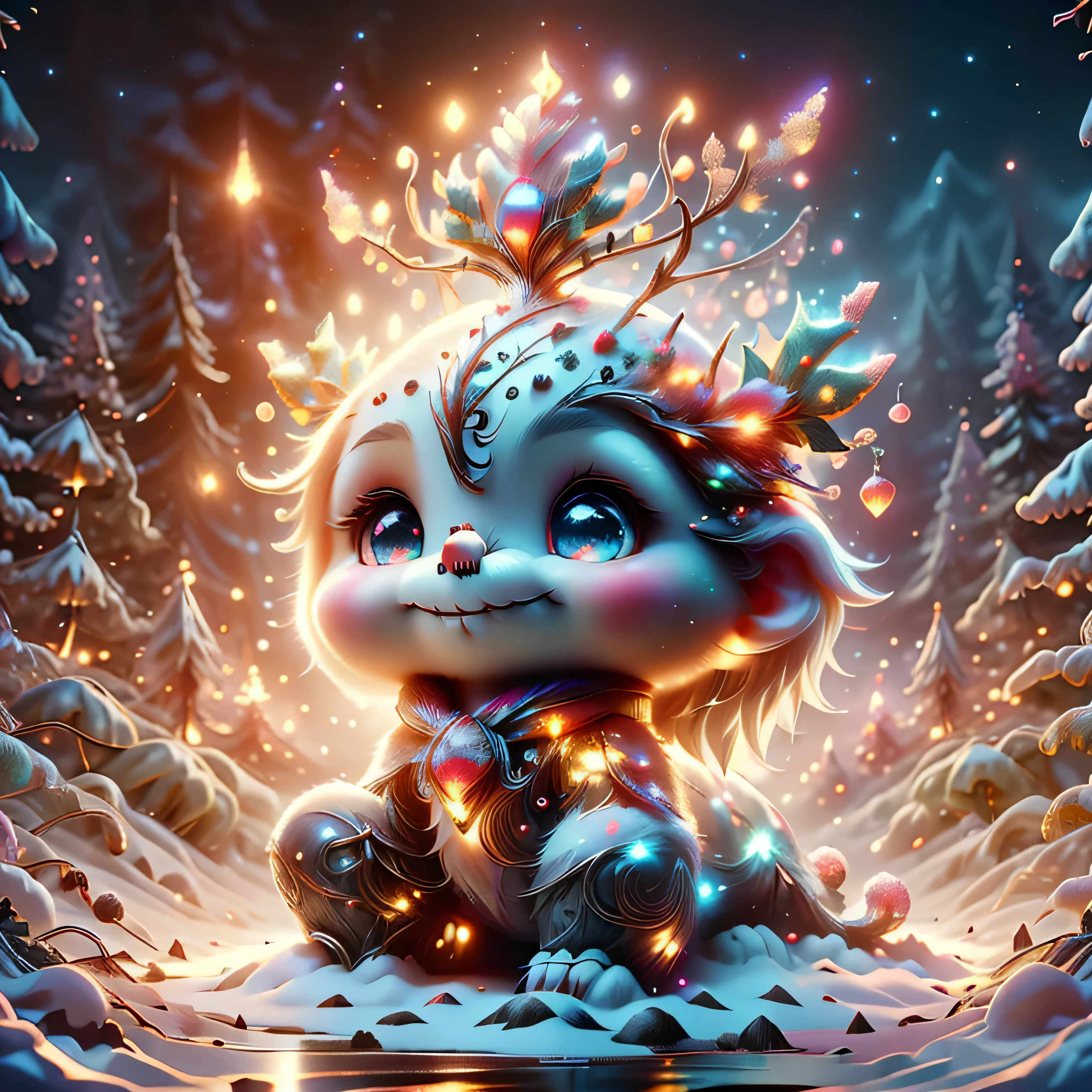 (Best Quality, Super Detail, Masterpiece, Representative Work, Official Art, Professional, Super High Detail, 8k:1.3), (Full Body) Very cute snowman Olaf from the movie 'Frozen'. He is smiling and standing on a snowy hill surrounded by glittering snowflakes under a bright blue sky. In the background is a winter forest with snow-covered trees. Olaf is wearing a red scarf and has cute twig handles. Add elements of fun, such as snow falling around and little frosty joys, to keep his mood positive, blurred background, fantasy, Gouves style artwork, realism: 1.37, (super fine fantasy art), masterpiece, high quality design and accurate physics (super accurate fantasy style)) art, dark fantasy style)), super accurate design and accurate physics), color, depth of field, shadows, ray tracing, (accurate simulation of the interaction of light and materials)], intricate Christmas decorations, glowing garlands, sparkling decoration, natural light, soft background, photorealistic, sparkling eyes, sharp focus, glowing skin, cute and mischievous look, hint of mischief, dreamy atmosphere, Super glossy effect, delicate details, soft ambient light, (Backlight:1.3), (Cinematic:1.2), intricate details, (ArtStation:1.3)