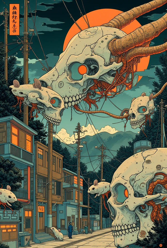  has pictures of skulls and mice、 Ukiyo-e、The album cover by John Barker 、Detailed cover art、CD cover artwork
