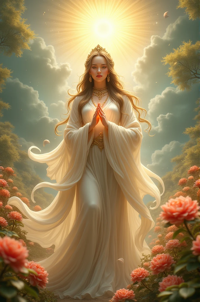 lute、smile、waterfall、lake、Beauty、The body is facing forward、looking at the camera、Hands folded in front of you、God with a golden background々It emits a bright light、(Big Breasts:1.3)
vivid、kimono、Decorations、Long Hair、Wind、Lotus flower、White Snake、Halo、Digital Art、The light is also on the person:1.2
mysterious、beautiful、Realistic、vivid、Lotus flower、Long Hair、Wind、beautiful、mysterious、