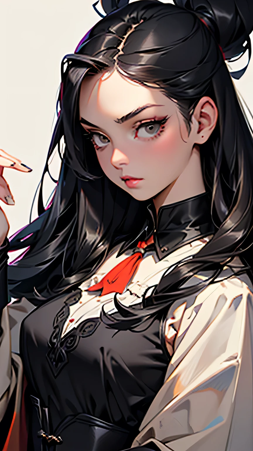 (Masterpiece, Top Quality, Best Quality, Official Art, Beautiful and Aesthetic: 1.2), (1 Girl: 1.3), Very Detailed, (Fractal Art: 1.1), Supreme Detail, (Zentangle: 1.2), (Abstract Background: 1.3), Black Hair, (Uniform: 1.2), (Shiny Skin), (Many Colors: 1.4), Big, Big, Thin Areola, Front