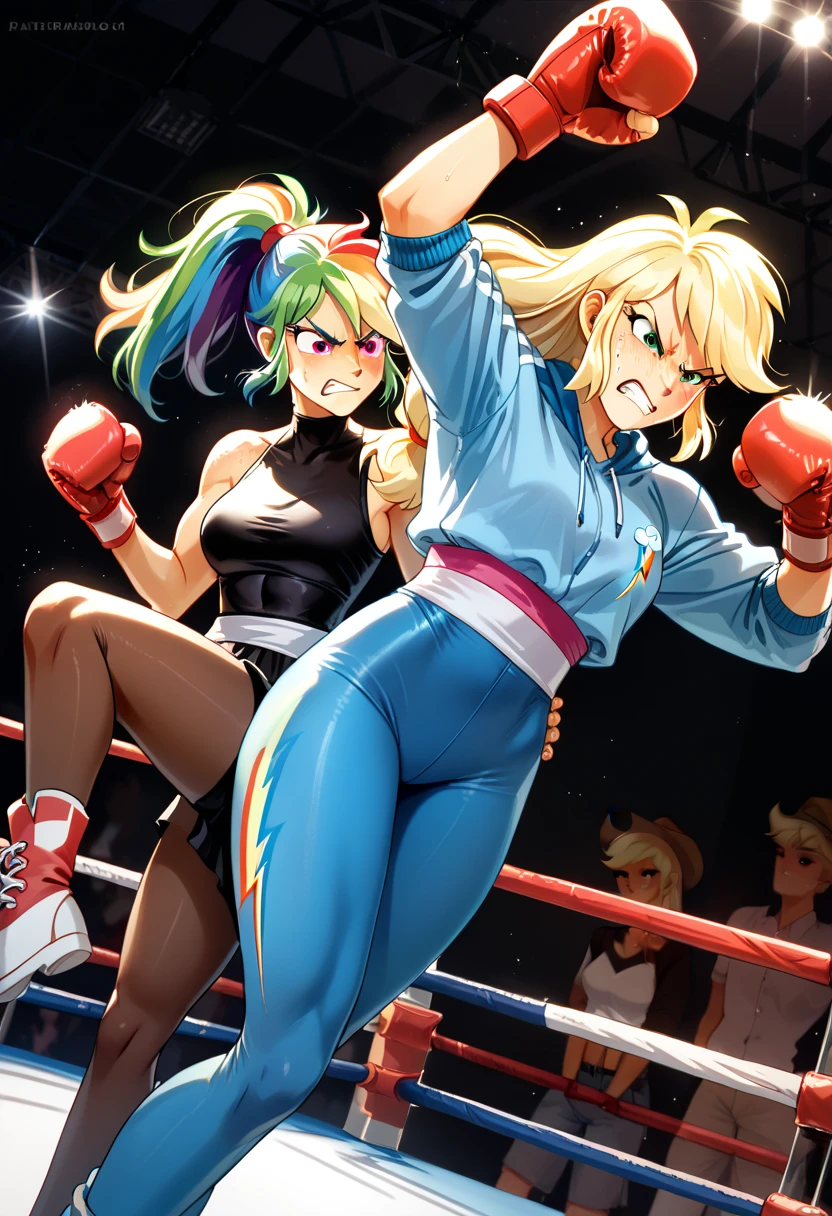  Eqg bodystocking   Applejack   angry boxing ring  rainbow dash 