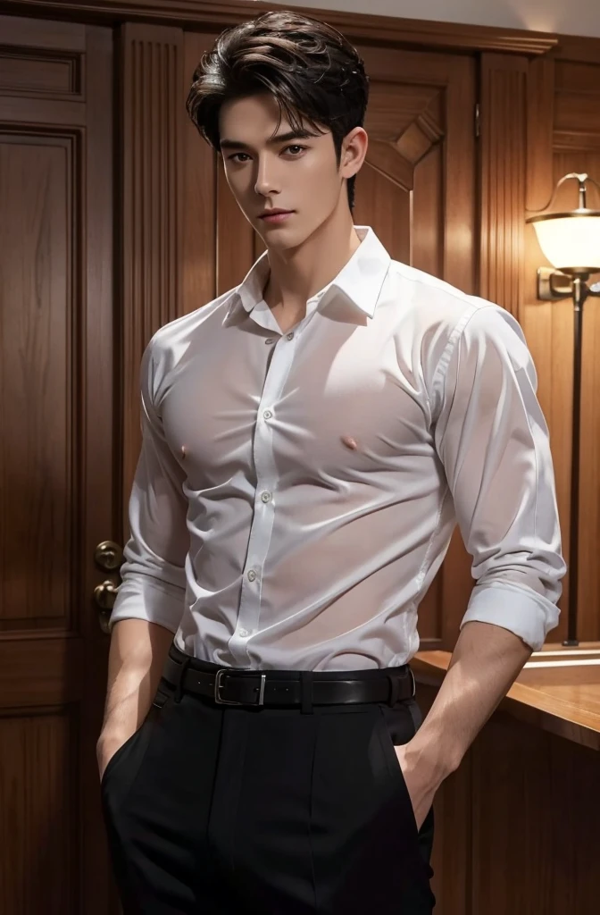 See through robe, slim fit body, Boy in the crowded street in autumn, maple tree, amazing autumn street scenery, Crowded street, romantic autumn scenery, cute handsome young man in a transparent see through white robe, transparent see through white fabric, off-the-shoulder transparent jacket, Full body photo, very wet body, Very thin sheer see through white thong, Proudly showing off his sweaty very hairy armpits, completely naked just wearing white thong, wearing necklace in his neck, boy, very young boy, Cinematic soft lighting illuminates a stunningly detailed and ultra-realistic handsome korean male supermodel, ultra messy curly hair, clear honey eyes, captivating perfect smile, sensual, hot man, insanely handsome, showing off his sweaty body, very sixpack muscular body build, slender, toned, full body, 8k, photography, masterpiece, detailed face, detailed eyes, sexy, beautiful abdomen and beautiful legs and a detailed big hard penis, expression of ecstasy, excited, slim, detailed eyes and lips, sixpack and fit body. Image quality is of the highest standard, with ultra-detailed features and a realistic appearance. The colors are bright and vibrant, enhancing the overall aesthetic. The lighting is soft and natural, casting a soft glow on the boy, don't merge body's