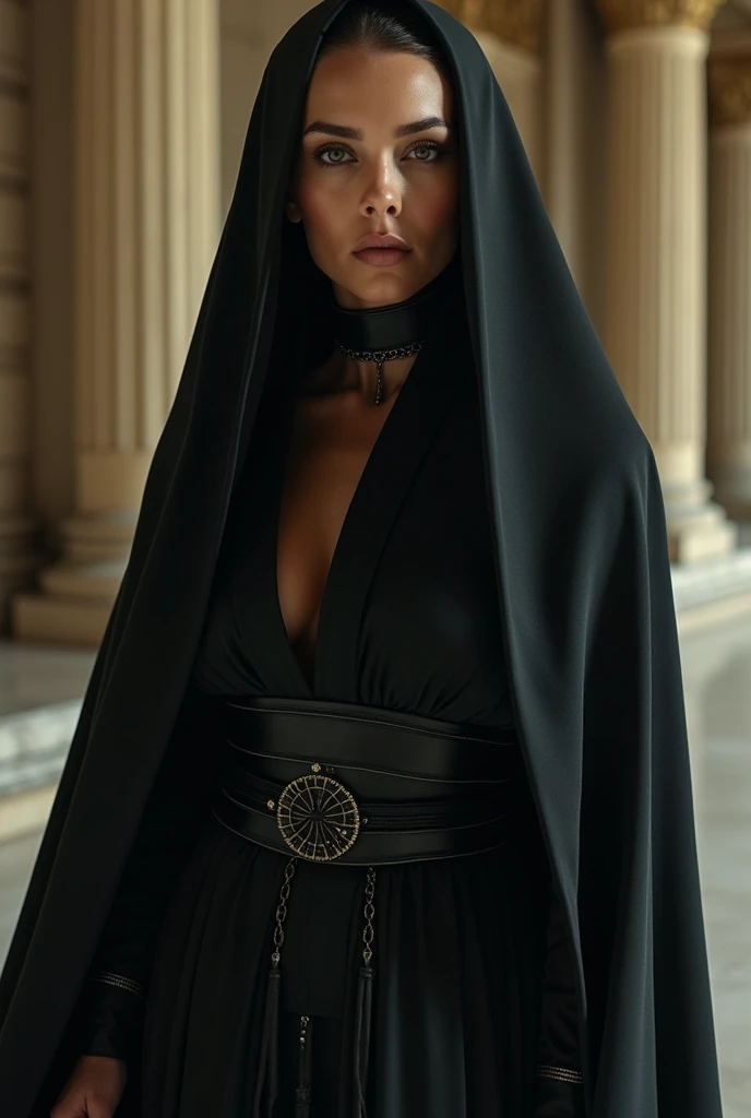 Design a Manaron concubine dress for a Bene Gesserit of House Harkonnen in the Dune universe.