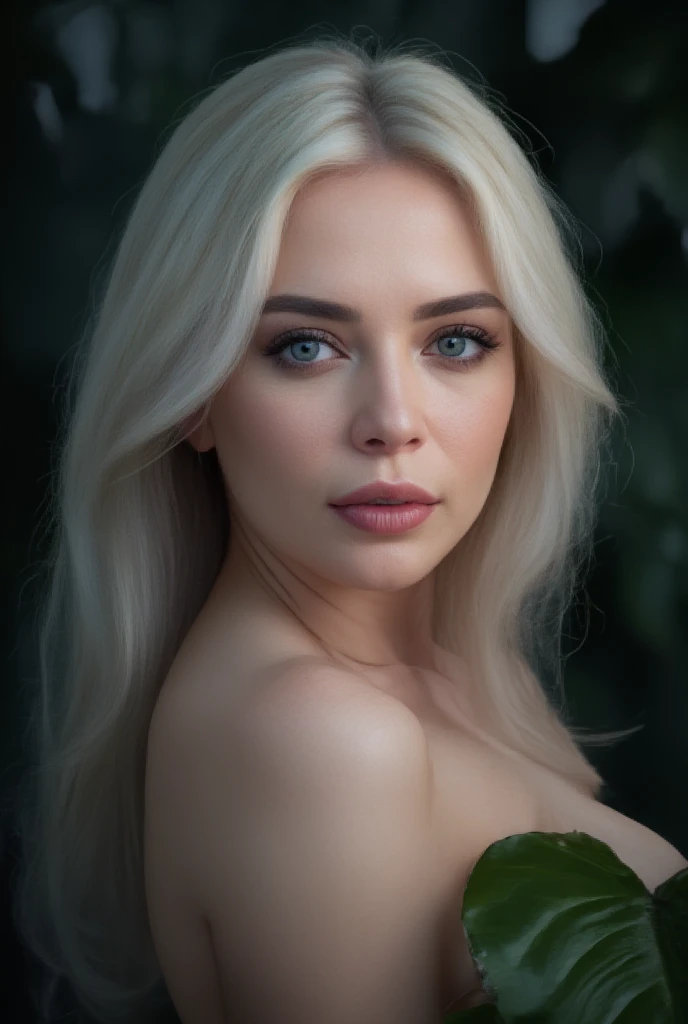 beautiful elegant blonde in gray in 50s style portrait, close-up, high detail of face and eyes and body, in dark-botanical fog, gradient, hyperrealism, 16k, hyperdetailed, beautiful, aesthetic, professional photo, 50mm, ISO 100, Epic, 30mm lens, f/16, 1/100s