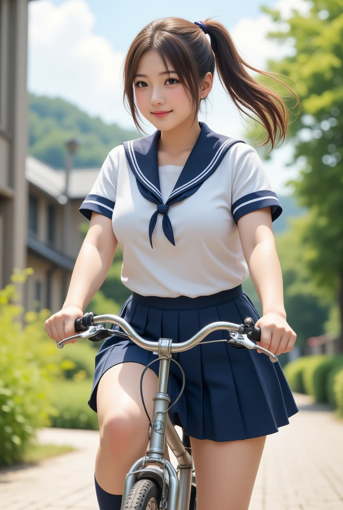 Cute Girls､high school girl､uniform､mini skirt､See-through､Fluttering in the wind､cycling