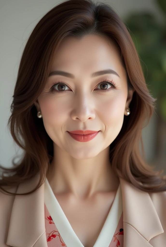 Mature Woman, ( detailed description of hair ), (Detailed description of the face), (Detailed description of the body), high definition , masterpiece,  top quality,  high detail, formal: 1.4), ( realistic : 1.2, 超 realistic な: 1.1,  realistic: 1.37), ( Sharp Focus : 1.4),  is written by,  physical based rendering,  wavy hair , ,  unrivaled beauty , (Ultimate beauty), (lipstick:1.1), ( eyeliner :1.2), ( mascara), ( Eye Shadow ), (48 years old,: 1.4), Japanese、 close-up 、 fine lines of laughter :1.2、seductive smile, kimono