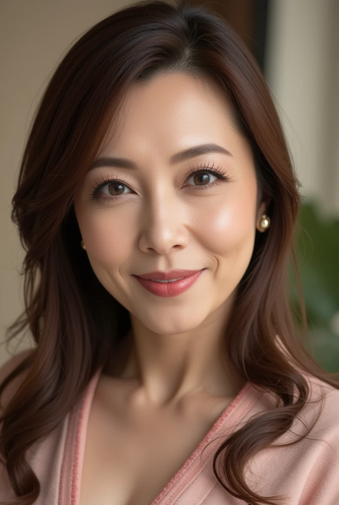 Mature Woman, ( detailed description of hair ), (Detailed description of the face), (Detailed description of the body), high definition , masterpiece,  top quality,  high detail, formal: 1.4), ( realistic : 1.2, 超 realistic な: 1.1,  realistic: 1.37), ( Sharp Focus : 1.4),  is written by,  physical based rendering,  wavy hair , ,  unrivaled beauty , (Ultimate beauty), (lipstick:1.1), ( eyeliner :1.2), ( mascara), ( Eye Shadow ), (48 years old,: 1.4), Japanese、 close-up 、 fine lines of laughter :1.2、seductive smile,( kimono:1.2),beautiful background