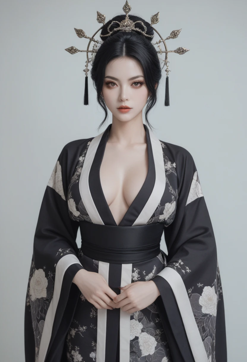 Goddess of unimaginable beauty and majesty wearing a highly revealing and alluring goth kimono, Goddess of Death Izanami 