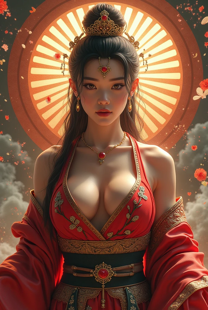 (Masterpiece, Best Quality, Very Detailed, 8K, Wallpaper, Ultra Detail), (RAW Photo: 1.2), Delicate, Detailed, Playful, (a lot of naked guanyin girl) Holds a big Lion Head with Both Hands, Dancing, Excited, Red Lantern, Chinese Year, Covered Face, Perfect Body Proportions, Solo, Chinese Clothes, Chinese Style, Red, Lion Dance, Temples, Large full moon, (nsfw: 1.5), (red pubic hair ), (red nipples) mid-autumn festival