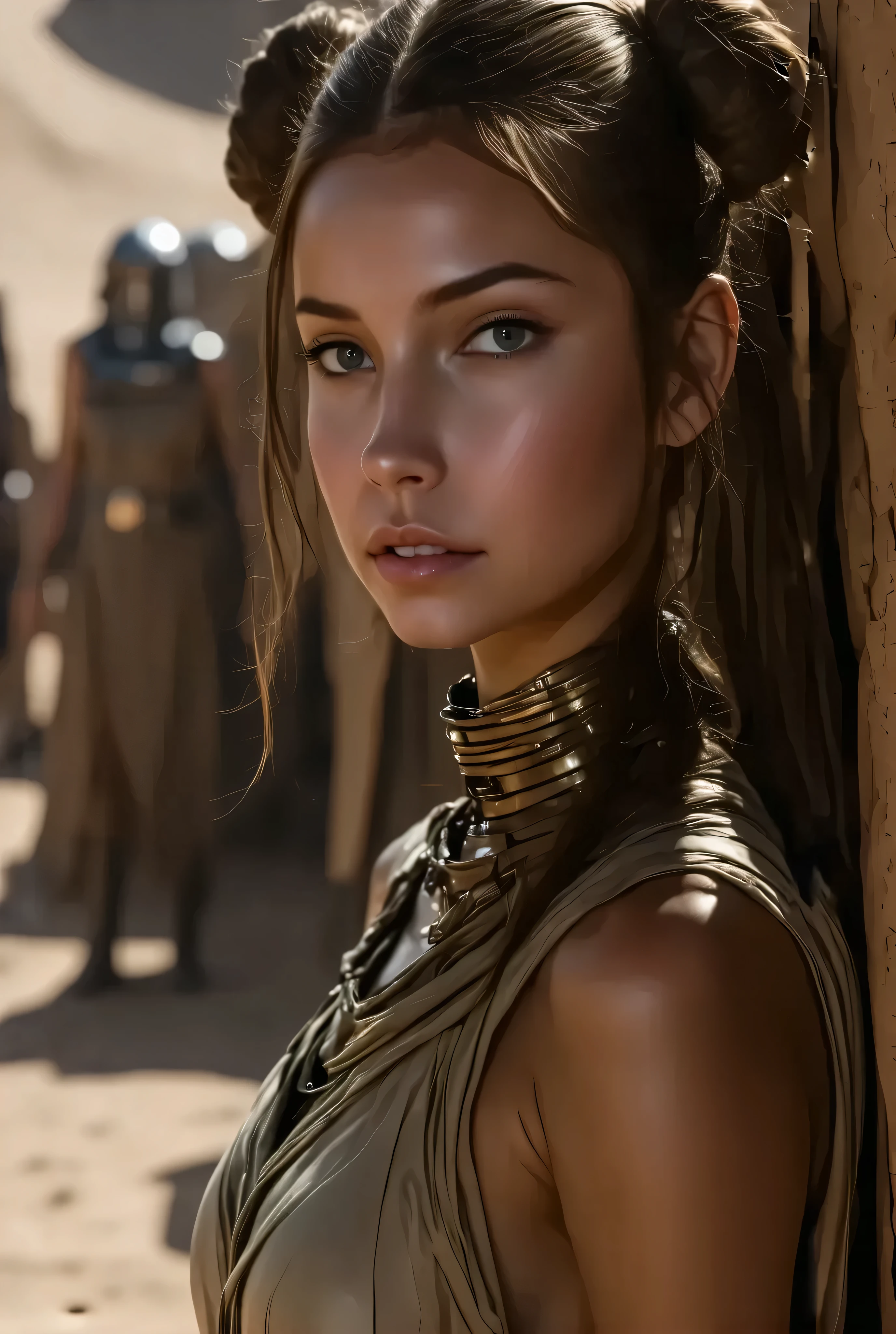 (1girl,(princess leia,star wars),(alien_harem),planet Tatooine,((hair_buns)),(slave_outfit),chackles,(full_body),detailed face,beautiful detailed eyes,beautiful detailed lips,extremely detailed eyes and face,long eyelashes,realistic,photorealistic,photo-realistic:1.37,best quality,4k,8k,32k,highres,masterpiece:1.2,ultra-detailed,vibrant colors,dramatic lighting,cinematic)