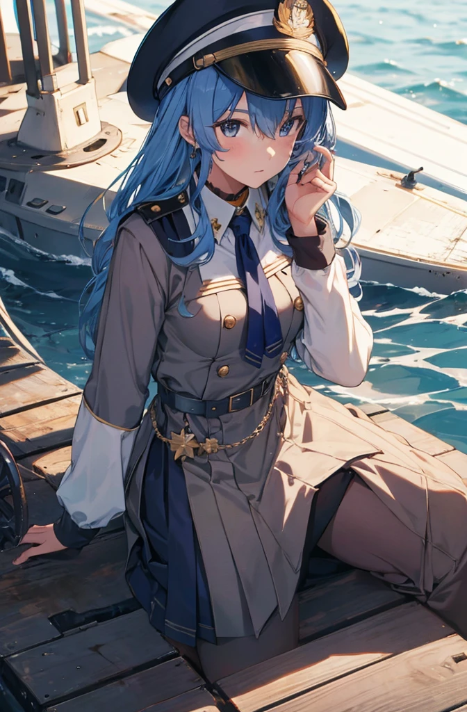 score_9, score_8_up, score_7_up, BREAK source_anime, rating_explicit, best quality, masterpiece, uncensored, 1girl,
BREAK
<lora:sdxl-boldline:-1>,
 <lora:sdxl2-flat2-512b:-1>,
cowboy shot,
twilight,
smile,
Sitting with one hand on the floor,
BREAK
cargo ship,vessel, hull, bow, stern, superstructure, cargo holds, deck, bridge, navigation equipment,
BREAK
<lora:toruzu_bunko_uniform_PO_XL_V1_1-000016:0.8>
toruzu_bunko_uniform,school uniform,miniskirt,pleated skirt,white skirt,
long hair,
cat hat,
parted bangs,
cyan  hair,
cobalt green color  eyes,
(medium breasts:1.1),