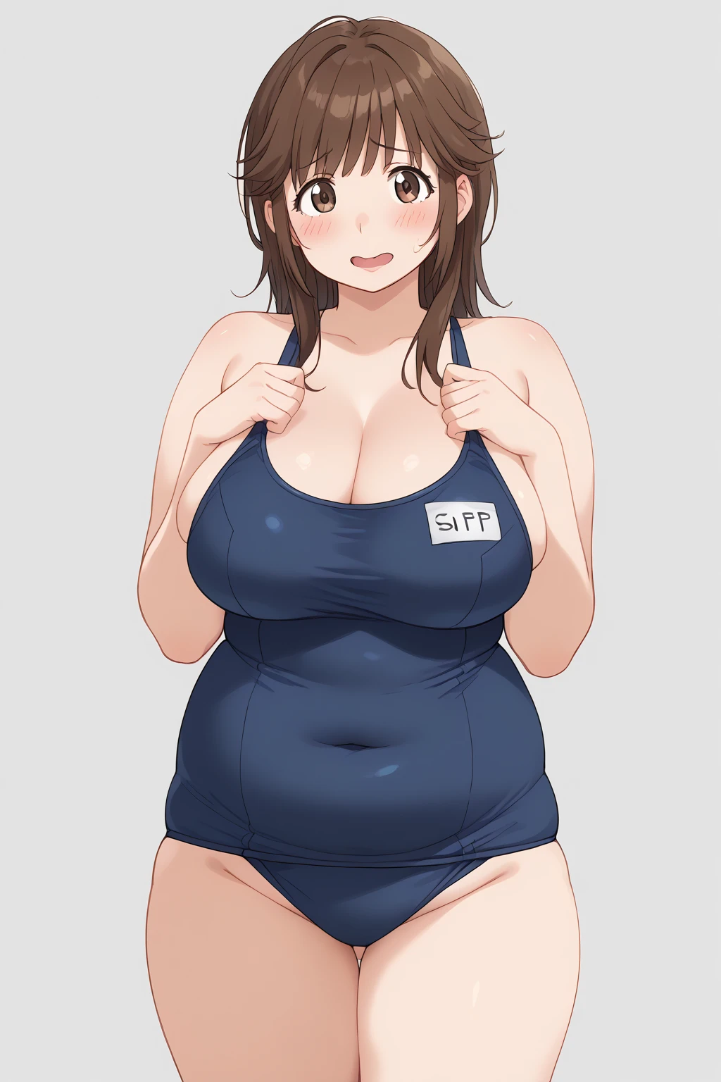   score_9,   score_8_up,   score_7_up,   score_6_up,   score_5_up,   score_4_up,     Masterpiece  ,   top quality,   very aesthetic,   absurd, Sakurai Rihoko,  Rihoko Sakurai,  brown eyes, Brown Hair, navy blue swimsuit, SCHOOL SWIMSUIT ,  source_Anime, Anime screencap,    one woman , Alone,  personal  ,   long hair, Super huge breasts, ((( super huge clevis, Super huge , Super huge boob))), Curvy,   Wide Hips  ,   embarrassed expression, Fat body,   chubby,  obese body type ,blush, Shy woman,,　 sloppy stomach, Mature Woman, milf, 40 years old, ssbbw, ,  saggy stomach ,  school pool side 