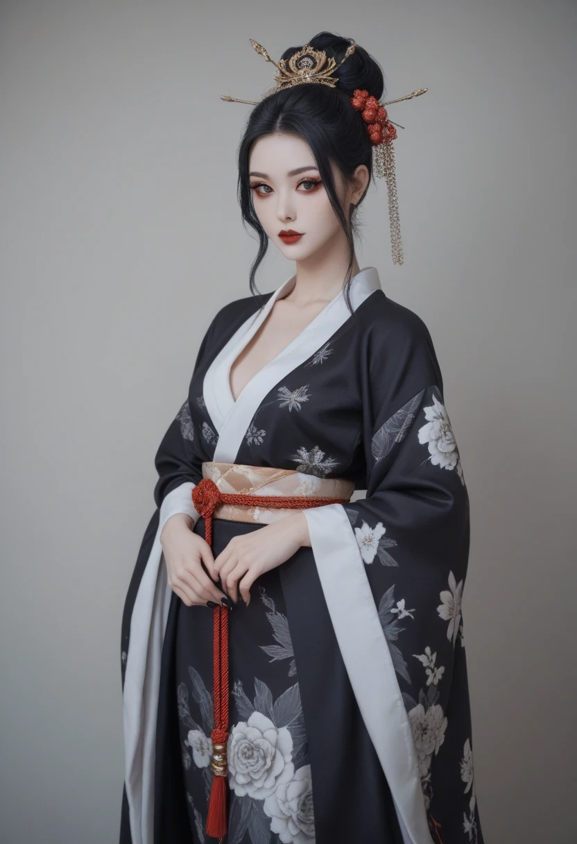 Goddess of unimaginable beauty and majesty wearing a highly revealing and alluring goth kimono, Goddess of Death Izanami 