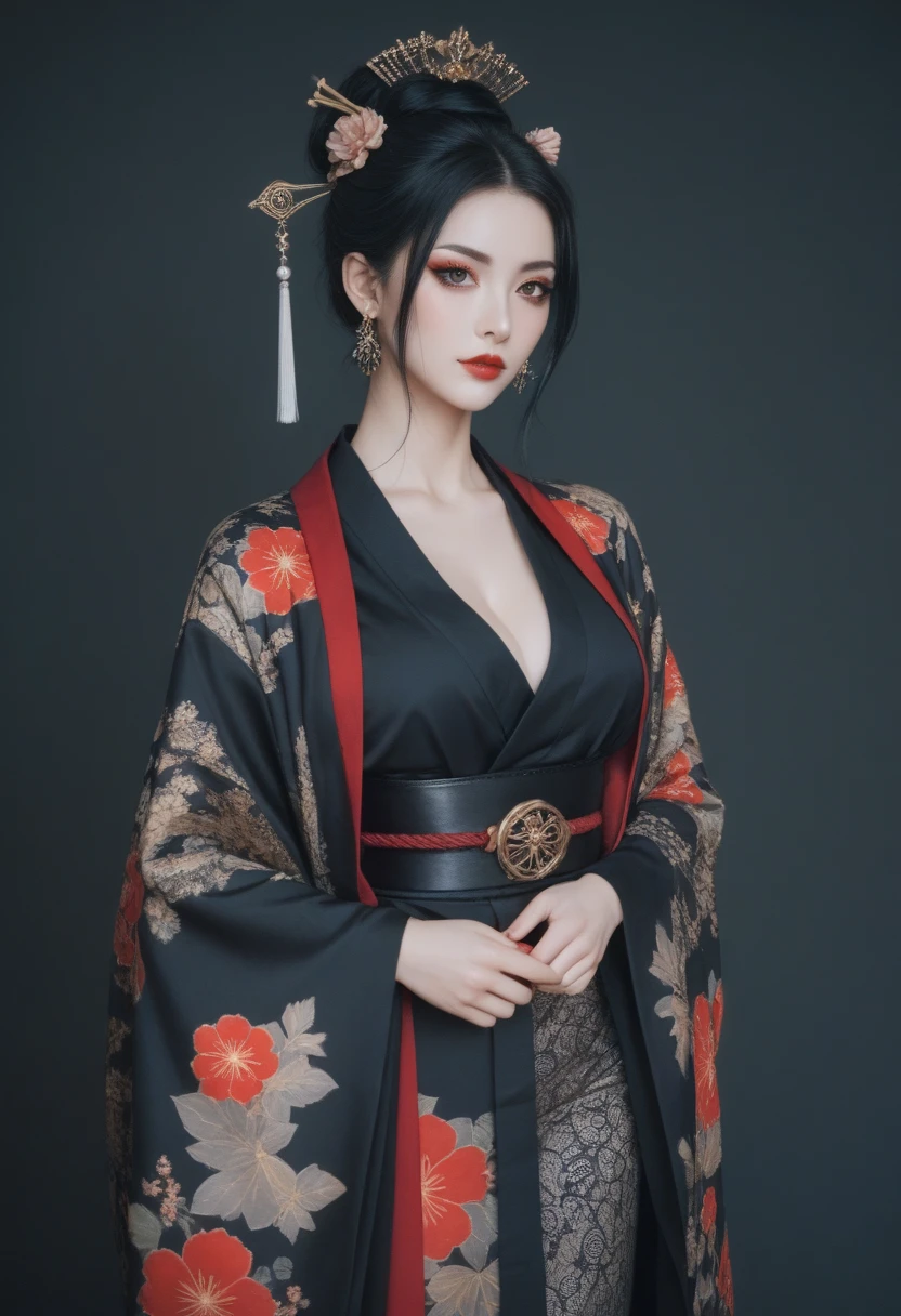 Goddess of unimaginable beauty and majesty wearing a highly revealing and alluring goth kimono, Goddess of Death Izanami 