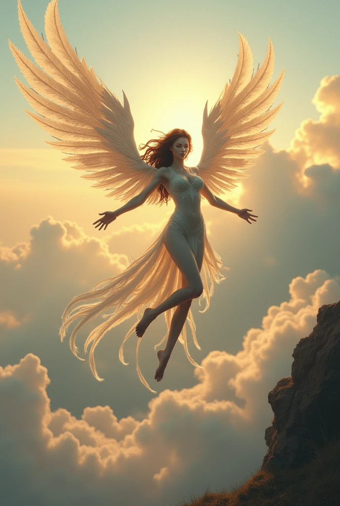 A nude Fary flying in the sky