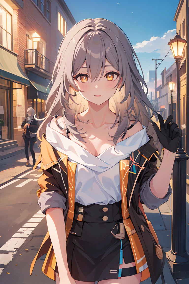 (masterpiece,best quality:1.4),(highres,perfect anatomy:1.2),official wallpaper,pixiv id,
outdoors,street,lamppost,
1girl,solo,(full body:0),silver hair,bronya zaychik,
collarbone,(long hair,bangs,hair between eyes),(bright pupils,detailed pupils,glint),seductive smile,(blush:0),
