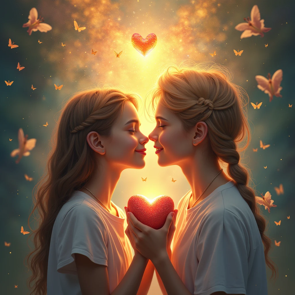  Love for a Girl ,  Beautiful Gentle ,  Warms ,  gives Wings and joyful emotions ,  The heart trembles and is filled with love,  beautiful gentle background , A beautifully shaped heart with magical light from above is tender as if made of dust,  masterpiece fails, 8 k,  complex , bright colors,  Lots of Details ,  better quality ,  maximum quality , Wonderful,  Excellent , Love ,