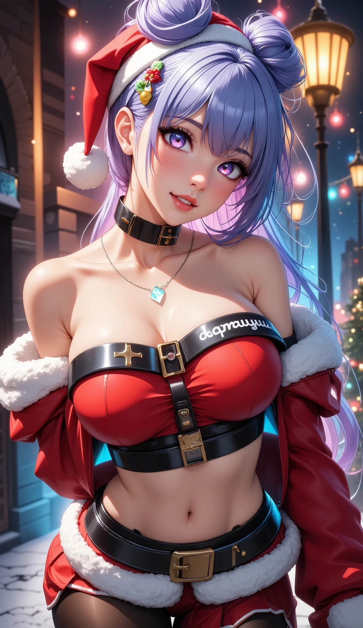 christmas situation, vibrant colors, sexy adult female santa, grafity art, cute christmas theme, beautiful detailed eyes, beautiful detailed lips, extremely detailed eyes and face, long eyelashes, photorealistic, hyper realistic, 8k, masterpiece, intricate details, dramatic lighting, warm color tones, dynamic composition, cinematic atmosphere, captivating expression, alluring pose