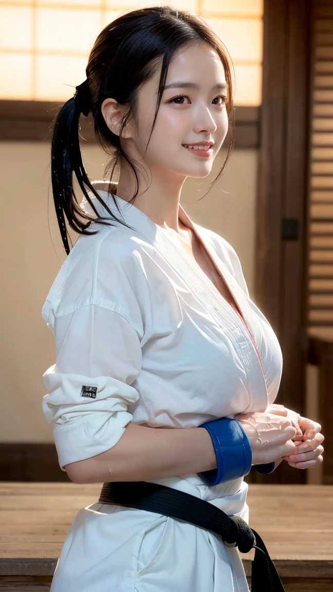score_9,score_8_up,score_7_up,(pastel-color),(high brightness colors),Cute 20-year-old Japanese 1 girl,solo,(8k, masterpiece, ultra-detailed, best quality, ultra high res, newest, very aesthetic, absurdres, illustration, perfect composition),(hires),looking at viewer,black hair,shiny skin,fair skin,(upper body:1.5),toothless smilev,emphasizing her curvy body and large breasts,(ninja:1.5)