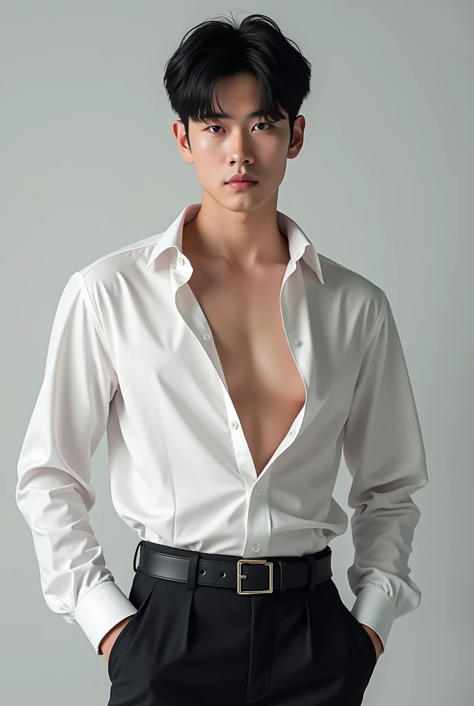 1 handsome Korean gentleman, 27 years old, Lawyer, formal shirt and tie, Lawyer, provocative and erotic pose, armpit sweat, Vietnam scene, Professional attire, Handsome and elegant, Wearing uniform, sexy abstinence, wearing blouse, Masculine and handsome, muscular, Nice looking muscles, hairy body, fair skin, Black eyes (1:3 thin eyes), Full body shot, erotic face, firm chest, provocative, , sexy