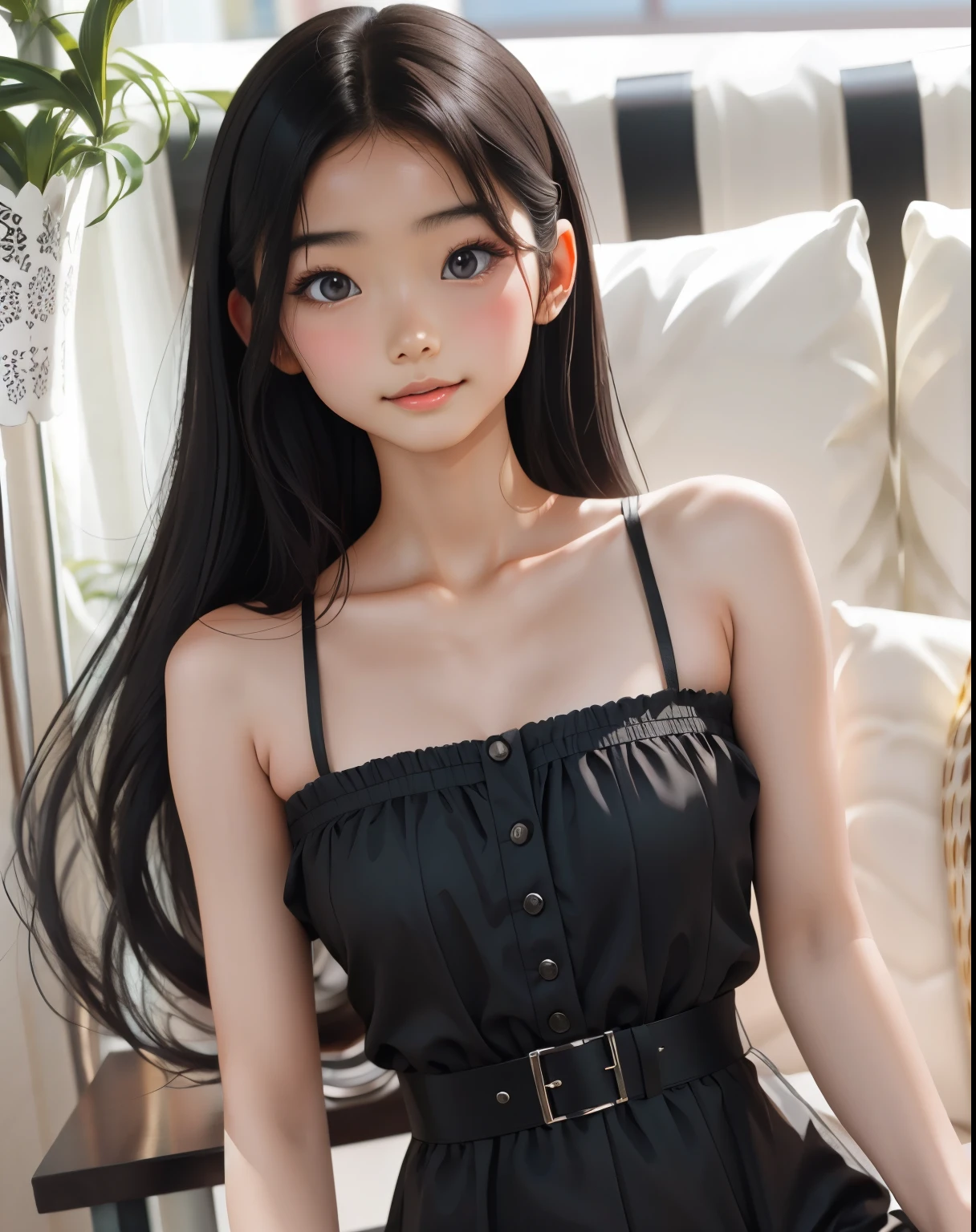 araffed woman in a black dress posing for a photo, linda mulher Korean jovem, Mulher sul-Korean bonita, mulher Korean jovem bonita,  Korean, tube-top dress, Gongbi, Mulher Korean, Heonhwa Choe, Beautiful Asian girl, 2 Female model of s, female with long black hair, wenfeiye, a young asian woman