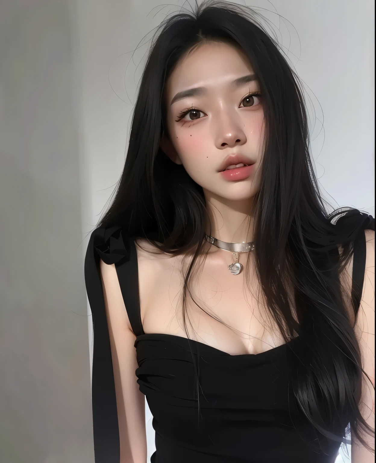 there is a woman with long black hair posing for a picture, Asian girl with long hair,  coreana, linda mulher coreana jovem, cruel korean goth girl, Mulher sul-coreana bonita, mulher coreana jovem bonita, Ulzzang, Beautiful Asian girl, a young asian woman, com cabelos longos e olhos penetrantes, com longos cabelos escuros, com cabelos longos, an Asian woman