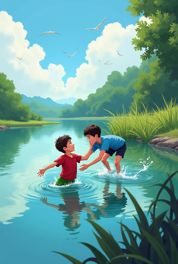 A father rescues a child who has fallen into the water while in the water --auto --s2