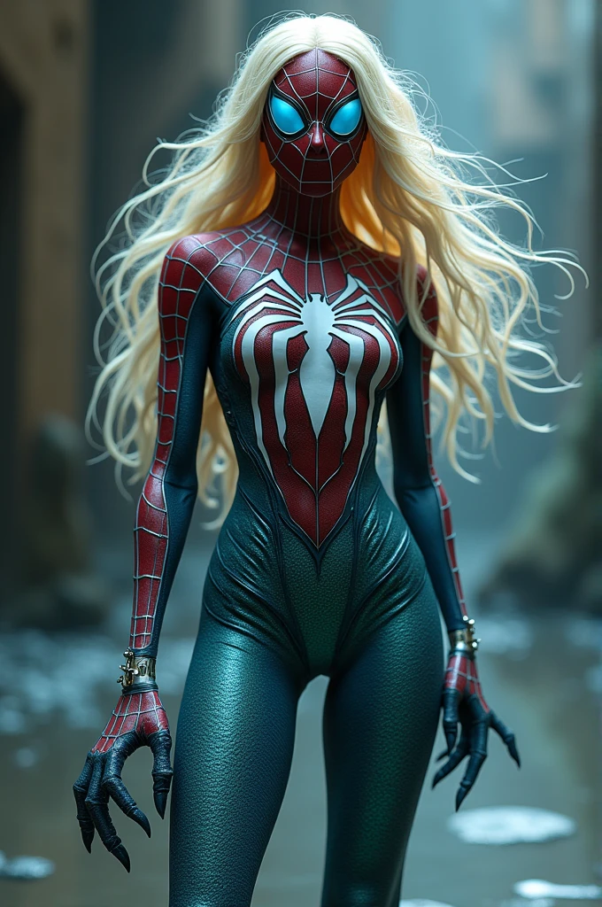 Spider Gwen as a realistic human girl, (masterpiece), best quality, hyper-detailed, (((NSFW, erotic, full body shot, thick hips, round butt, perky nipples, big nipples, long nipples))), legs spread, dripping wet, high quality fingers, normal hands, detailed fingers,masterpiece, (realistic, photo-realistic:1.37), beautiful face, perfect illumination, beautiful detailed eyes,looking at viewer, stunningly beautiful woman, detailed hairstyle,detailed, (sweat:1),