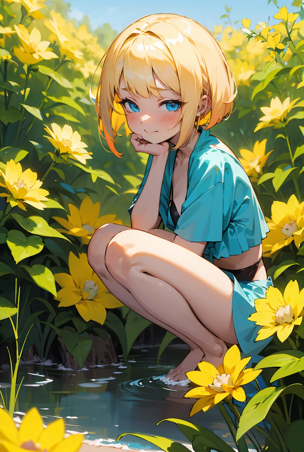 1girl, single girl, solo, (:1.5), fox ears, fox tail, miko, littort girl, (flat chest), (white knee socks), sitting on a bench, lake on background, sakura trees blossom, sakura leaves, sakura leaves in a water, (wearing kawaii swimsuit 1.6), (two piece swimsuit), feet visible, detailed feet, bare feet, happy realistic face, shy, smiling, beautiful hair, orange hair, wearing cute hair clip, realistic, best quality, 8k, sunset, red sunset, evening, beautiful sky